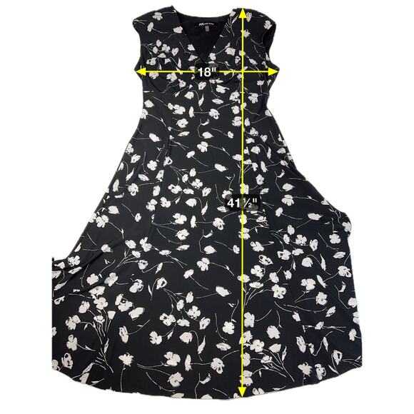 Anne Klein Black White Floral Cap Sleeve V-Neck Midi Dress Womens Size 6 Career - Picture 12 of 12